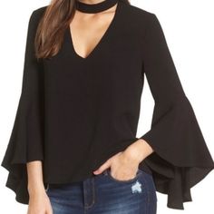 Wayf Ryan Bell Sleeve Choker Neck Black Top Sm New Nwt Victorian Romance Meets Contemporary Edge With This Black Top, Ethereally Detailed With A Choker Collar And Flowing Bell Sleeves. Rock This Blouse With Your Favorite Jeans And High Heels Or Leather Skirt. From Work To Happy Hour Or A Party. Brand New With Tags. Measures Approx (Flat) Chest 18 In, Length 23 In. Red Bell Sleeve Top, Sheer Sleeves Top, Lace Camisole Top, Victorian Romance, Moa Moa, Wrap Top Blouse, Ruffle Bell Sleeve, Mock Neck Blouse, Balloon Sleeve Blouse