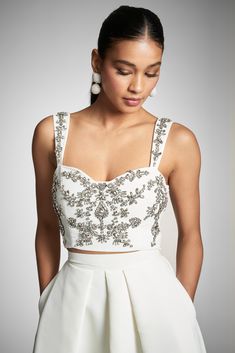 Embellished Darcy Top - Ivory Ballerina Style Dress, Creating Clothes, Bridal Crop Top, Sachin And Babi, Bridal Tops, Valentine Dress, Bridal Ball Gown, Bridal Separates, Tea Length Dresses