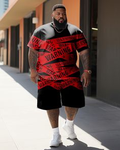 This two-piece set is designed for those who love to stand out. The loose fit provides comfort. Featuring striking red caution tape prints and bold "WARNING" lettering, it brings an attention-grabbing vibe. Perfect for streetwear and hip-hop style enthusiasts, its a daring choice to show yourself. Style: Short Sleeve T-shirt Shorts Set Design: Print, Letter, Caution Tape, Black, Red Fit: Loose Neckline: Crew Sleeve Length: Short Sleeve Occasion: Casual, Gym, Shopping, Gatherings, Cinema Please N Summer Streetwear Sets With Letter Print, Black Graphic Print Sets For Streetwear, Black Short Sleeve Streetwear Sets, Black Short Sleeve Sets For Streetwear, Black Casual Short Sleeve Sets, Black Short Sleeve Casual Sets, Casual Black Sets With Character Print, Casual Black Character Print Sets, Casual Black Streetwear Set