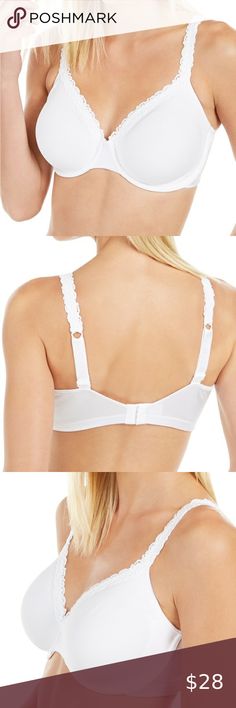 Bali Intimates Underwire Bra US100E New with tags  Bali Women's Side & Back Smoothing Underwire Bra US100E  Discover all-over smoothing with this bra from Bali, designed with built up sides and back for smooth and sleek silhouette. Style #US100E Coverage: Full figure coverage Support Level: Provides lift Straps: Adjustable, comfort lace-trim straps Cups: Unlined cups with inner side sling help provide additional support Special Features: Lace trim at neckline Closure: Hook-and-eye back closure N White Full Cup Nursing Bra With Adjustable Straps, Bra Friendly Full Cup White Nursing Bra, White Full Cup Nursing Bra With Built-in Support, White Full Cup Nursing Bra, Stretch Underwire Bra, White Underwire Bra For Daywear, Daywear Full Cup Bra With Lace Trim, Lift Straps, Full Figured