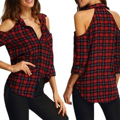 Sexy Strapless Long-Sleeved Shirt Casual Red Off-shoulder Top, Casual Stretch Cold Shoulder Tops, Cold Shoulder Tops For Fall Day Out, Cold Shoulder Tops For Day Out In Fall, Casual Cotton Cold Shoulder Top, Casual Cold Shoulder Cotton Top, Fitted Cold Shoulder Casual Tops, Cotton Cold Shoulder Tops, Tartan Shirt