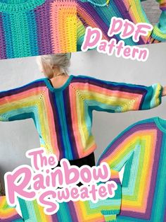 the rainbow sweater is knitted and ready to be sewn in any size or color