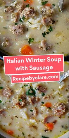 a bowl of italian winter soup with sausage