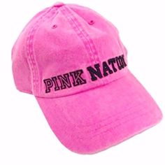 Victoria's Secret Pink "Pink Nation" Baseball Hat “Pink/Black” Adjustable Clip In Back Room For Pony Tail 100% Cotton Hand Wash Cold Only One Size Fits Most Vs Or Pink Gift With This Purchase ! Don’t Forget To Check Out The Matching Pink Nation Chug Mug Pink Adjustable Hat With Curved Brim, Casual Pink Hats With Adjustable Fit, Pink Hat With Flat Brim, Pink Cotton Sports Hat, Trendy Pink Visor Hat, Pink Flat Brim Hat, One Size Fits Most, Flat Brim Pink Hat One Size, Adjustable Pink Cotton Hat, Pink Adjustable Visor Hat