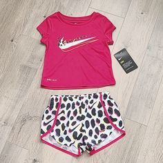 New Nike 2 Piece Outfit Set Pink Short Sleeve Top Paired With Matching Shorts Size 2t Nike Summer Playwear Sets, Playful Nike Playwear Sets, Nike Tech Suit, Air Jordans Girls, Traveling Clothes, Nike Sweatsuit, 2 Piece Outfit Set, Baby Boy Nike, Grey Tracksuit