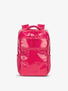 Front view of CALPAK Terra Hydration Backpack in pink dragonfruit; BPT2201-DRAGONFRUIT 17 Inch Laptop Backpack, Big Backpacks, Girls Backpack, Hydration Backpack, Hanging Toiletry Bag, Travel Laptop Backpack, Work Backpack, Luggage Trolley, Environmental Conservation