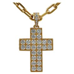 Cartier Diamond Yellow Gold Cross Pendant | From a unique collection of vintage Pendant Necklaces at https://www.1stdibs.com/jewelry/necklaces/pendant-necklaces/. Cartier Pendant, Cartier Diamond, Vintage Pendant Necklace, 18k Gold Chain, Antique Pendant, Gold Cross Pendant, Modern Necklaces, Vintage Pendant, Pearl Pendant Necklace