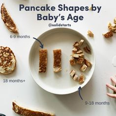 a pancake shaped by baby's age is shown on a plate with instructions