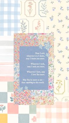 an image of a card with flowers and words on the front, surrounded by checkered paper