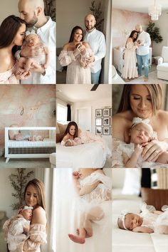 a collage of photos with babys and their parents