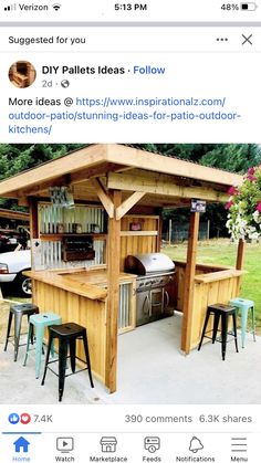 an outdoor kitchen made out of pallets on instagram for patios and barstools