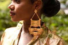 Henna Tattoo Designs, Brass Earrings, Henna Tattoo, Gold Wedding, Statement Jewelry, Heavy Weight, Bend, Gold Plate, Pouch