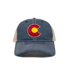 The stylish Denim Colorado C Vintage Trucker Hat is perfect for running errands, sunny hikes through the Rocky Mountains, and casual everyday wear around the house. YoColorado’s classic timeless trucker hat features a faded denim look, felt appliqué Colorado C, unconstructed crown, curved bill, and adjustable snapback design. Order your Denim Colorado C Vintage Trucker Hat now! ------------------------------------------ SHAPE --- Relaxed Unconstructed BRIM --- Precurved CLOSURE --- Snapback BACK Casual Flat Brim Baseball Cap Made In Usa, Outdoor Denim Blue Hat, Trucker Baseball Cap With Curved Brim Made In Usa, Country Style Trucker Hat With Curved Brim, Country Style Trucker Hat With Curved Brim For Outdoor, Curved Brim Baseball Cap Made In Usa For Outdoor, Adjustable Denim Trucker Hat With Curved Brim, Outdoor Baseball Cap With Curved Brim Made In Usa, Outdoor Baseball Cap Made In Usa With Curved Brim