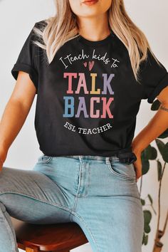 ESL Teacher Shirt, English Teacher Shirt, Multilingual Teacher Shirt, Second Language Teacher, ESOL Teacher Shirt, ESL Teacher Gift Browse through our store here: https://www.etsy.com/shop/chapterkeepers ★ SIZING ⮕ Please check the size chart in the listing photos! ⬅ This shirt (Bella Canvas 3001) is unisex and true to size, with a relaxed fit. If you prefer a slimmer fit, consider a smaller size. Contact us if you have a special request. If you would like this design on a v-neck shirt, youth kid's shirt, hoodie, sweatshirt, long sleeve shirt, tank top, mug or anything else, please send us a message! ★★ PRODUCTION & SHIPPING TIME  ＊ Production time: 2-7 business days  ＊ US Shipping time: 3-6 business days  ＊ International shipping time: 4-15 days.  ＊＊ Holiday orders: we recommend placing y Black Shirt With Text Print For Teacher Appreciation, Relaxed Fit Tops With Text Print For Teaching, Casual Tops With Funny Text For Teaching, Casual Tops With Text Print For Teaching, Black Top With Text Print For Teaching, Black Text Print Top For Teaching, Spanish Teacher Gifts, English Teacher Shirt, Mexican Shirts