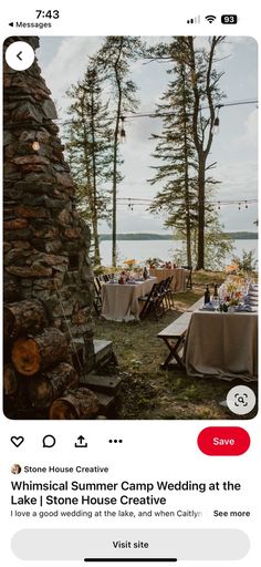 an instagram page for a wedding at lake stone house creative, with the caption's photo on it