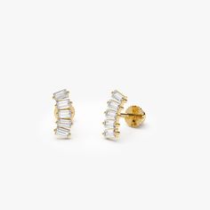 Made to Order
Sold as Single Earring
Gold Kt: 14K
Available Gold Color: Rose Gold, Yellow Gold, White Gold
Length of Bar: 6 MM
Baguette Diamonds: 5 pcs 2.75 x 1.5 
(single)

Total CTW: 0.15 ctw (single)
Diamond Color-Clarity: G Color SI Clarity Formal Gold Earrings With Baguette Diamonds, 14k Gold Baguette Diamond Earrings For Formal Occasions, Formal 14k Gold Earrings With Baguette Diamonds, Yellow Gold Baguette Diamond Earrings Fine Jewelry, Yellow Gold Baguette Diamond Fine Earrings, Yellow Gold Baguette Diamonds Fine Jewelry Earrings, Formal 14k Gold Baguette Diamond Earrings, Party Jewelry With Baguette Diamonds In Yellow Gold, Gold Cubic Zirconia Baguette Earrings