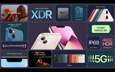 an advertisement for the new iphone xr is shown in this graphic style, with different colors and sizes