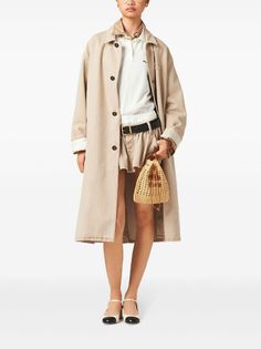 Miu Miu Cotton single-breasted Coat | Neutrals | FARFETCH Single Breasted Coat, Yoko London, Chanel 2, City Dress, Iconic Bags, Summer Beach Wear, Ballet Flat Shoes, Ski Wear, Lady Dior