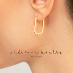 * Available in gold and silver * Gold / Rhodium plated on the top of 925 sterling silver * Nickel free hypoallergenic for sensitive skin * Lightweight * Sold as single (ONE hoop) or a pair (TWO hoops) - Measurements 20mm tall and 12mm width Inner width: 8.5mm All jewelry are ready-for-gift, which come in beautiful packaging. * SHIPPING * All the orders will be shipped to the shipping address supplied through your Etsy Order. Please check the address is correct before finishing your check out. Go Modern Tarnish Resistant Oblong Jewelry, Oblong Everyday Earrings For Pierced Ears, Modern Oblong Single Earring Jewelry, Minimalist Tarnish-resistant Oblong Jewelry, Everyday Tarnish Resistant Oblong Earrings, Everyday Rectangular Single Earring, Everyday Tarnish-resistant Oblong Earrings, Modern Hypoallergenic Rectangular Jewelry, Minimalist Rectangular Hoop Earrings, Tarnish Resistant