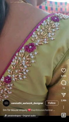 Aari Brooches Design, Sandal Blouse Aari Work, Brooches Work For Blouse, Brooches Blouse Design Tutorial, Simple Brooches Blouse Design, Brooch Work Blouse Design, Brooches Blouse Design, Brooch Work, Latest Fashion Blouse Designs