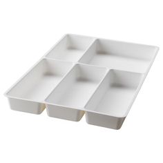 three white trays sitting on top of each other in front of a white background