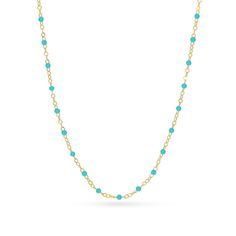 Elevate your attire with this beaded chain necklace. 14K gold Small turquoise enamel beads are stationed at regular intervals along the link chain 2.3mm width 17.0- to 18.0-inch adjustable chain; spring-ring clasp Beaded Chain Necklace, Enamel Beads, Beaded Chain, Spring Rings, Link Chain, Jewelry Accessories, Chain Necklace, Turquoise, Beads