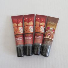 Bath & Body Works 4 Lip Glosses 3 Hot Cocoa & Cream; 1 Jolly Gingerbread Village Still Sealed Gingerbread Village, Bath Body, Hot Cocoa, Body Cream, Bath And Body Works, Body Works