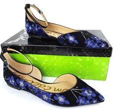 Sam Edelman Women's Radley Black Blue Floral Ankle Strap Pointed Flats Size 10 M #SamEdelman #BalletFlats #Any Pointed Flats Shoes, Pointed Flats, Flats For Sale, Black Flats, Sam Edelman, Sling Backs, Womens Flats, Ballet Flats, Shoes Flats