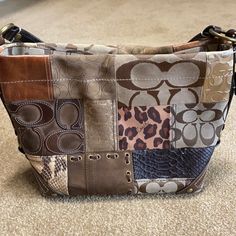 Coach Bag Great Used Condition Looks Amazing!! Patchwork Like Design Coach Hobo Bag, Coach Satchel, Buckle Bags, Carryall Tote, Black Leather Satchel, Monogram Handbag, Bags Coach, Boho Purses, Leather Duffle