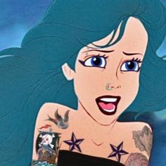 the little mermaid from disney's animated movie, poca - poca with tattoos on her arm