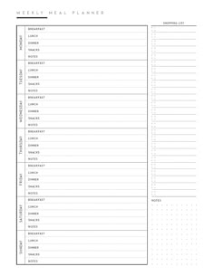 the weekly meal planner is shown in black and white