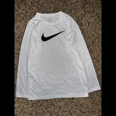 New Without Tags Never Worn Used Or Tried On In Smoke Free Pet Free Environment Size: Large Check Out My Page For Shoes Clothes And More 1 Day Handling Request For Measurements Tops Nike, Nike Boy, Kids Nike, Nike Shirts, White Nikes, Nike Tops, 1 Day, Size 13, Kids Shirts