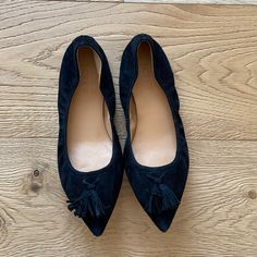 Never Used! Brand New! Super Cute!! Black Suede Round Toe Flats, Chic Black Suede Flats, Black Suede Slip-on Flats, Black Textured Slip-on Ballet Flats, Black Suede Flats, Black Slip-on Ballet Flats With Textured Sole, Suede Flats, Shoes Black, Black Suede