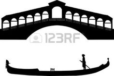 two silhouettes of gondola and bridge on white background stock photo, an image of