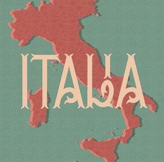 the map of italy is shown in red and green colors, with the word italia on it