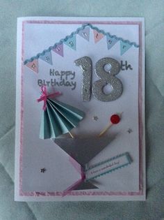 18th birthday card Handmade 21st Birthday Cards For Females, Female 18th Birthday Cards, 18th Birthday Gift Card Ideas, 18th Birthday Cards Handmade, 18th Card Ideas, 18th Birthday Cards Diy, 18th Birthday Card Ideas Handmade, 21st Birthday Cards Female Handmade