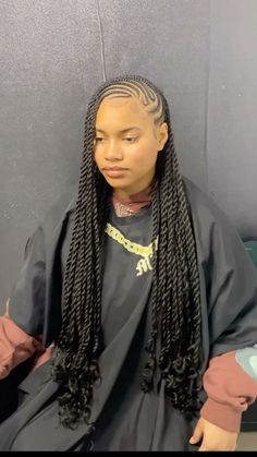 Protective Styles Weave, Braids With Cornrows On The Side, Funali Braids With Twist, Cornrow Outfits Black Women, Twists And Braids Hairstyles, Flat Twist Hairstyles With Extensions, Trending Cornrows Hairstyles 2024, Cornrow With Twist Hairstyles, Braids In Front Twist In Back