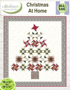 christmas at home quilt pattern with red and green stars in the shape of a tree