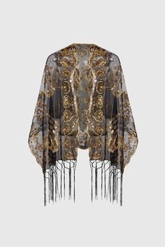 1920s Embroidered Sequin Peacock Shawl | Goldblack | 1 Peacock Shawl, Evening Shawls And Wraps, Flapper Outfit, Cape Wedding, Embroidered Hearts, 1920s Outfits, Evening Shawls, Bridal Shawl, Chiffon Wrap