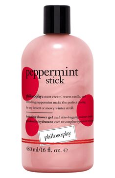 What it is: A hydrating shower gel, bubble bath and shampoo formula in a limited-edition peppermint stick scent. What it does: Let the joyful body care begin with sweet cream, warm vanilla, and refreshing peppermint. It's the perfect pairing for any dessert or snowy winter stroll. The 3-in-1 formula features 5x more hydrating ingredients than ever before. It helps leave skin hydrated after showering without leaving any film or residue behind. The pH-balanced formula is clinically demonstrated to respect skin's moisture barrier.Research results:In a 2-week consumer study of 143 women:- 94% agree dry skin feels soothed, nourished and hydrated- 94% agree dry skin is calm and comforted- 95% agree skin feels revitalized and silky soft- 98% agree skin does not feel stripped after use- 9 out of 1 Philosophy Shower Gel, Fragrance Lab, Peppermint Sticks, Christmas Shower, Travel Size Beauty Products, Sweet Cream, Rollerball Perfume, Snowy Winter, Body Treatments