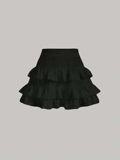 Black Casual Collar  Woven Fabric Plain Layered/Tiered Embellished Non-Stretch  Women Clothing Black Skirt With Ruffles, Black Skirt Ruffle, Black Ruffled Summer Skirt, Cheap Black Ruffled Skirt, Black Layered Skirt, Ruffle Skirt Black, Black Flowy Skirt, Black Ruffle Hem Mini Skirt, Non-stretch Black Ruffled Skirt