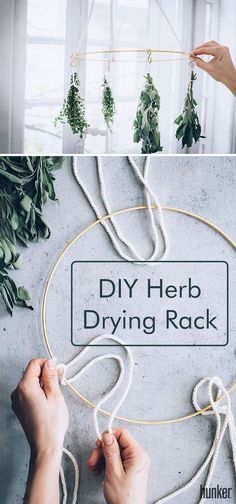 the diy herb drying rack is made with rope