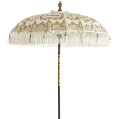 an umbrella with fringes is shown against a white background