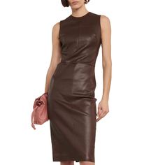 brown mini leather dress made with genuine leather has rare zip clousre and bodycon fitting, looks amazing , Mini Leather Dress, Brown Aesthetics, Brown Leather Dress, Leather Midi Dress, Formal Parties, Aesthetic Brown, Brown Outfit, Silk Material, Women Leather