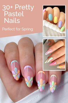 pastel nails Easter Nail Designs Pastel, Pastel Colour Nail Designs, Multi Colored Pastel Nails, Pastel Spring Nails 2024, Spring Colorful Nails, Bright Pastel Nails, Nail Designs Pastel Colors, Spring Nail Ideas Almond, Nail Art Pastel Colors