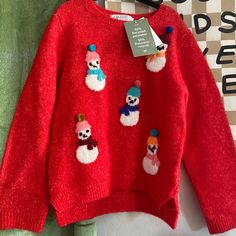 Nwt! Soooo Cute On! Not Itchy Size 5t/6 Fun Red Tops For Fall, Playful Red Cotton Sweater, Playful Long Sleeve Red Sweater, Red Holiday Top For Winter, Cute Red Fall Tops, Cute Red Long Sleeve Sweater, Red Tops For Winter Holiday, Cute Red Crew Neck Sweater, Cute Red Sweater For Fall