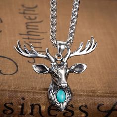 Silver Turquoise Deer Head Antler Pendant Necklace Animal Jewelry Box Chain 24" | eBay Deer Antler Necklace, Deer Antlers Necklace, Deer Necklace, Antler Pendant, Antler Necklace, Daily Jewelry, Deer Head, Men's Necklace, Fantasy Jewelry