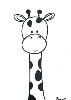 a black and white drawing of a giraffe's head with pink eyes