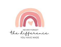 the words never forget the differences you have made on a white background with pink and blue shapes