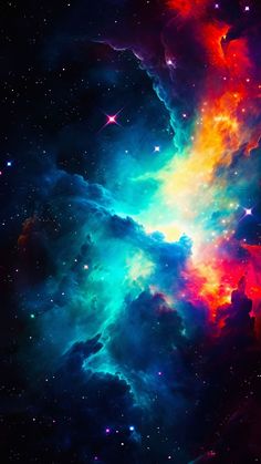 the colorful space is filled with stars and clouds